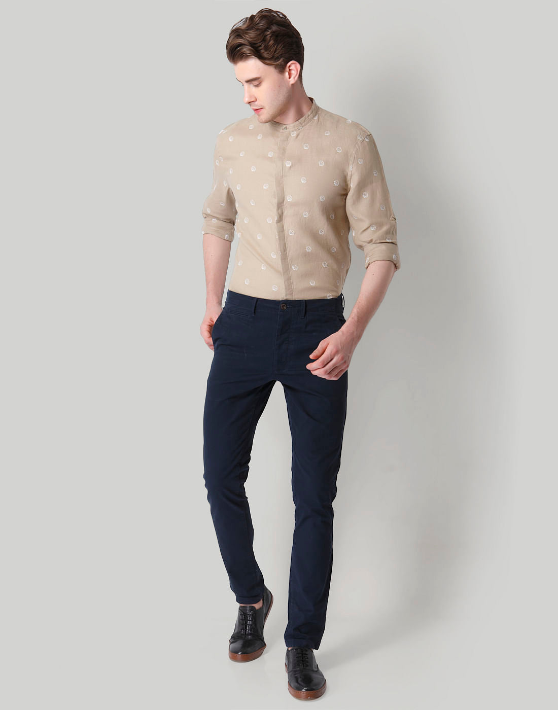 Beige Printed Linen Shirt