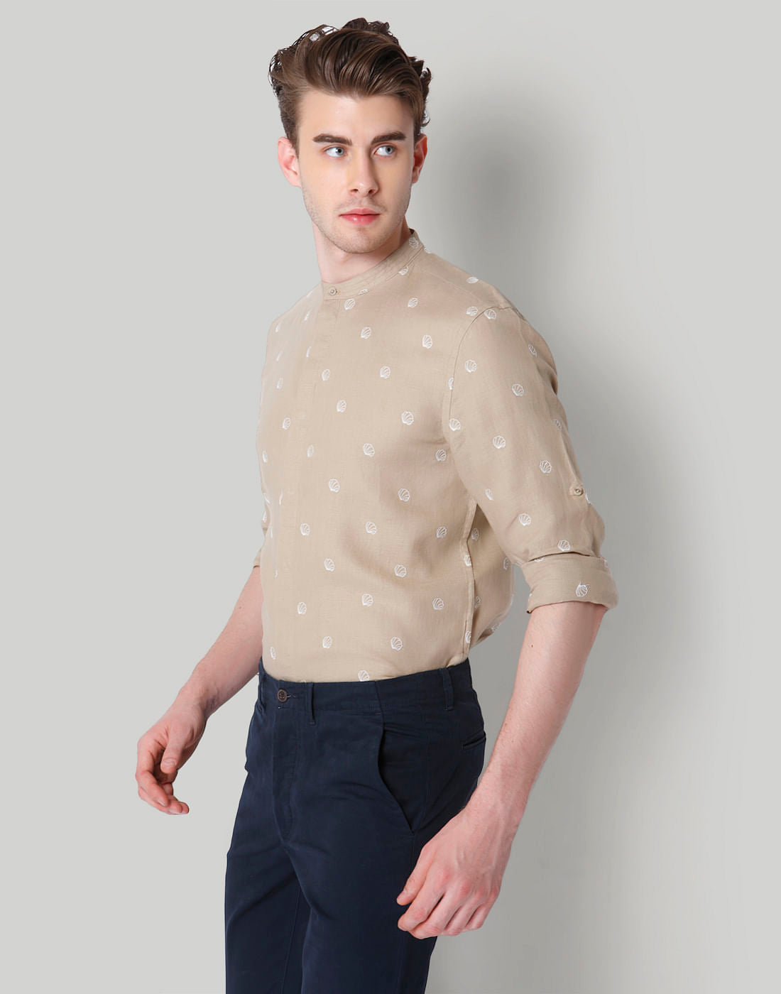 Beige Printed Linen Shirt