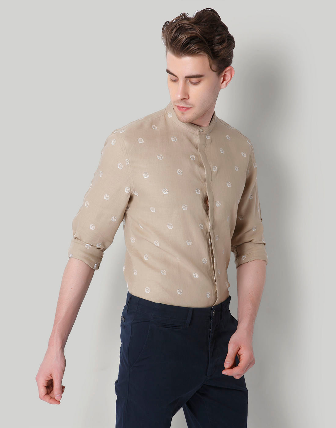 Beige Printed Linen Shirt