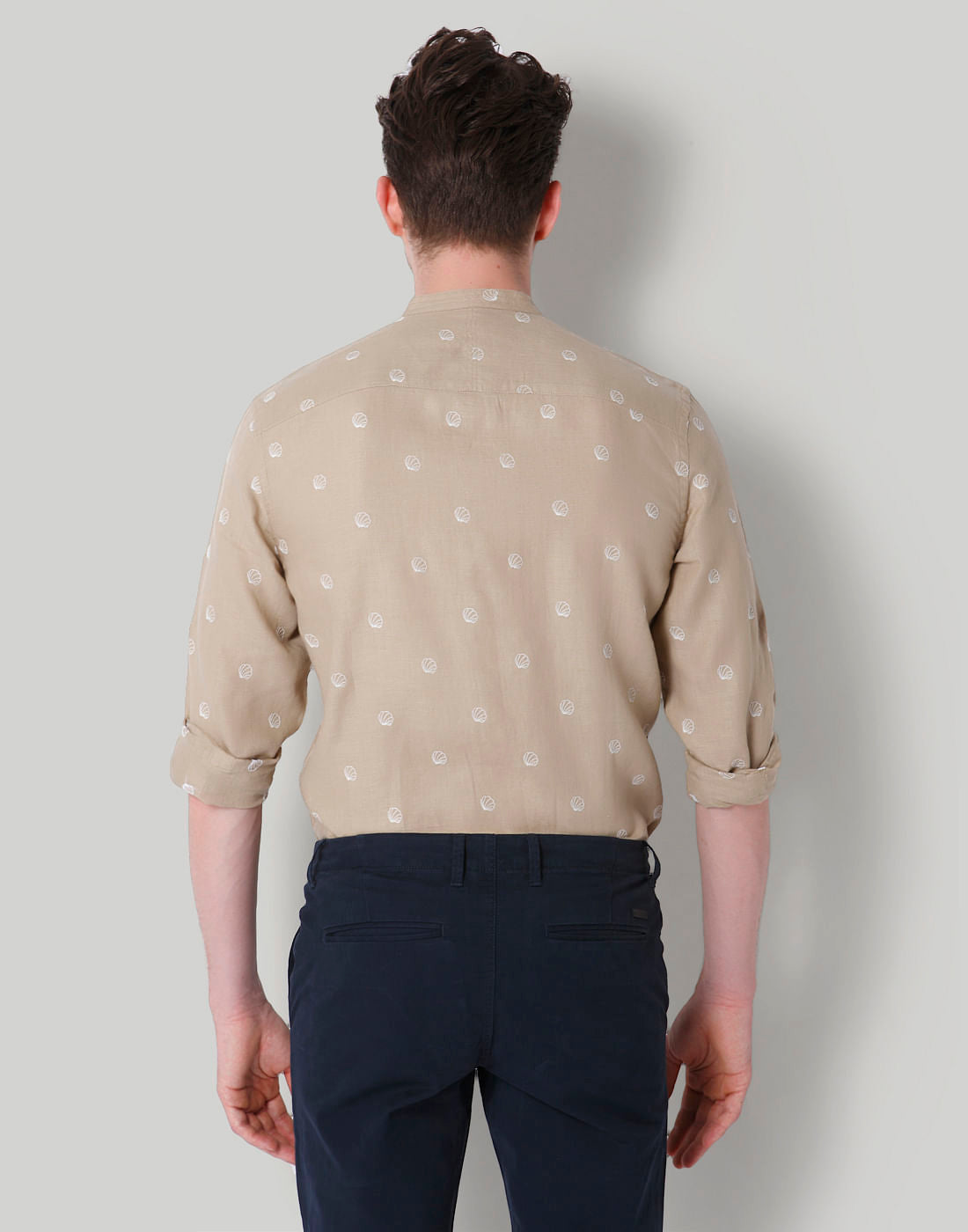 Beige Printed Linen Shirt