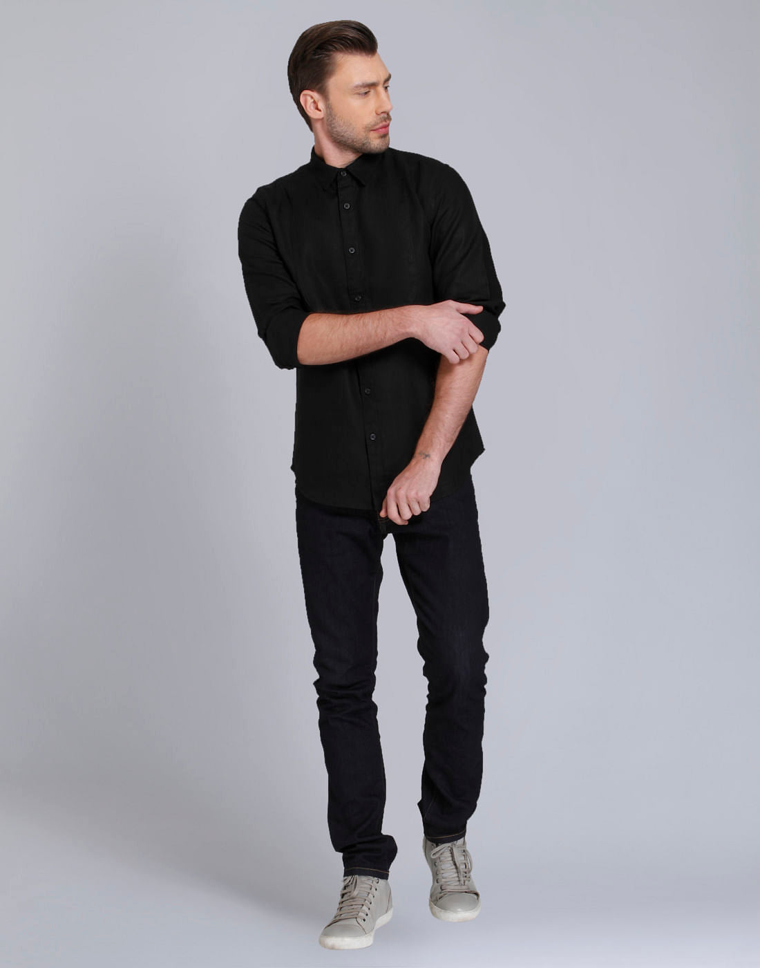 Black Linen Slim Fit Shirt