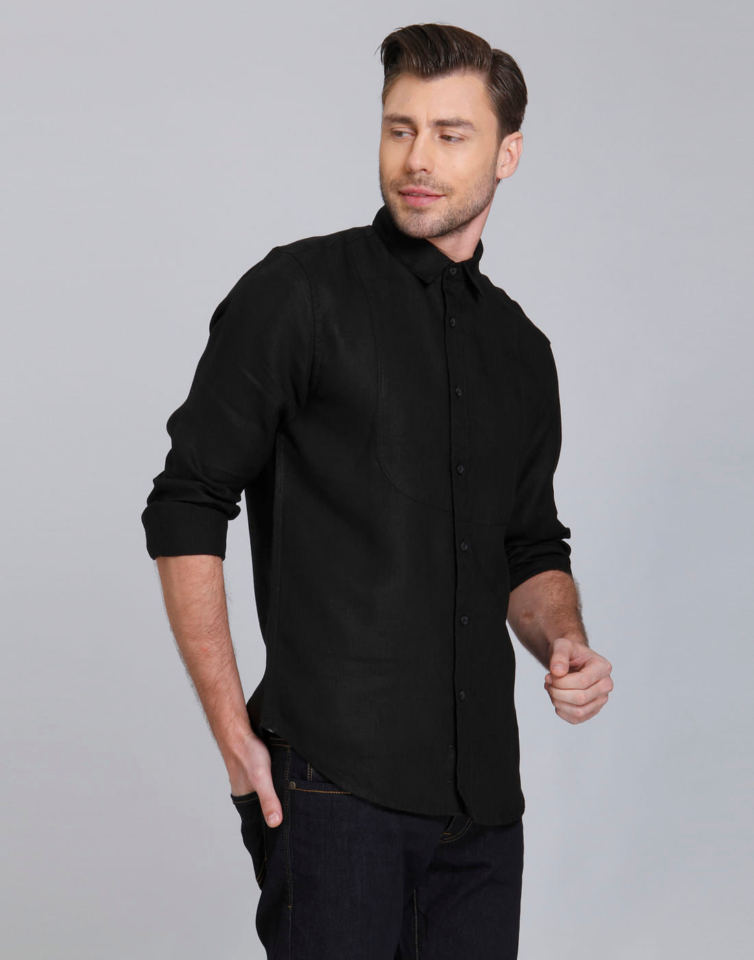 Black Linen Slim Fit Shirt