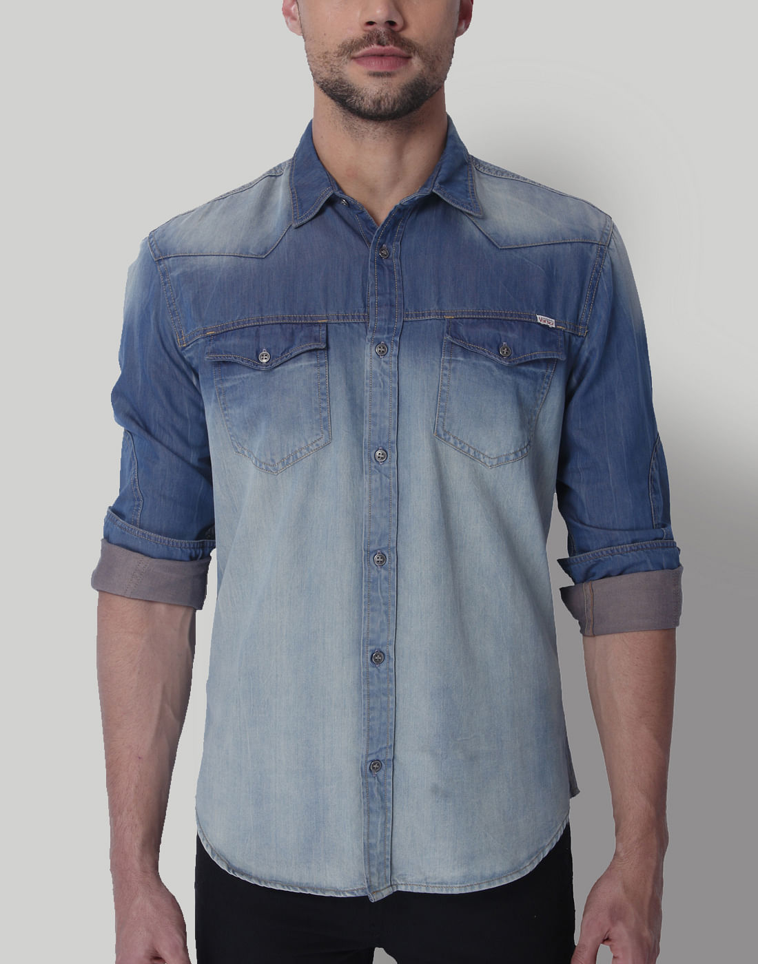 Blue Distressed Denim Shirt