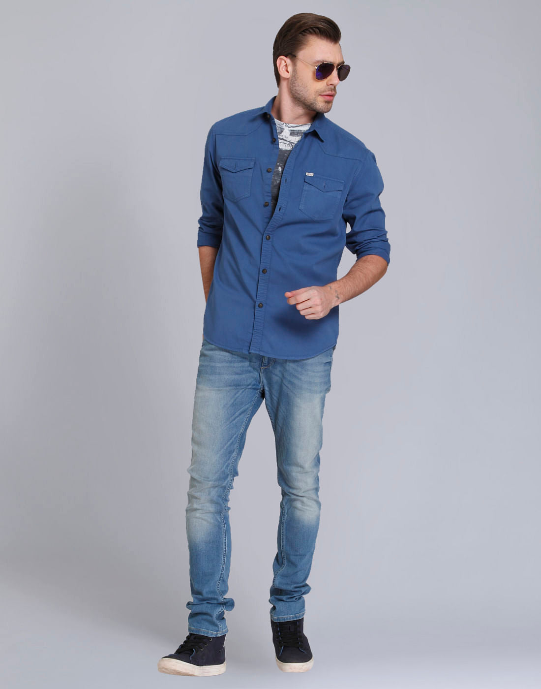 Blue Over Dyed Slim Fit Shirt