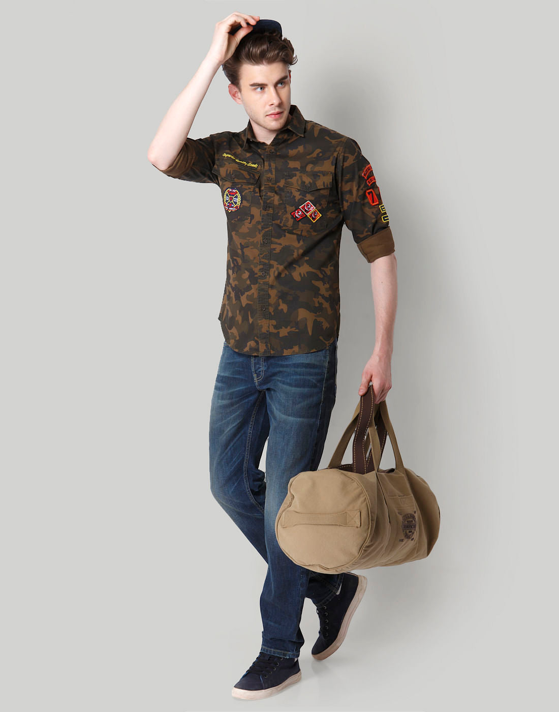 Green Camo And Badge Detail Shirt