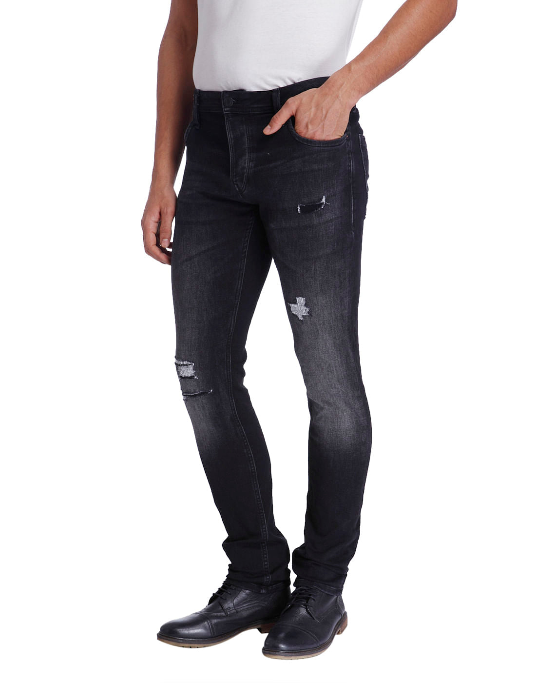 Black Distressed Low Rise Slim Fit Jeans