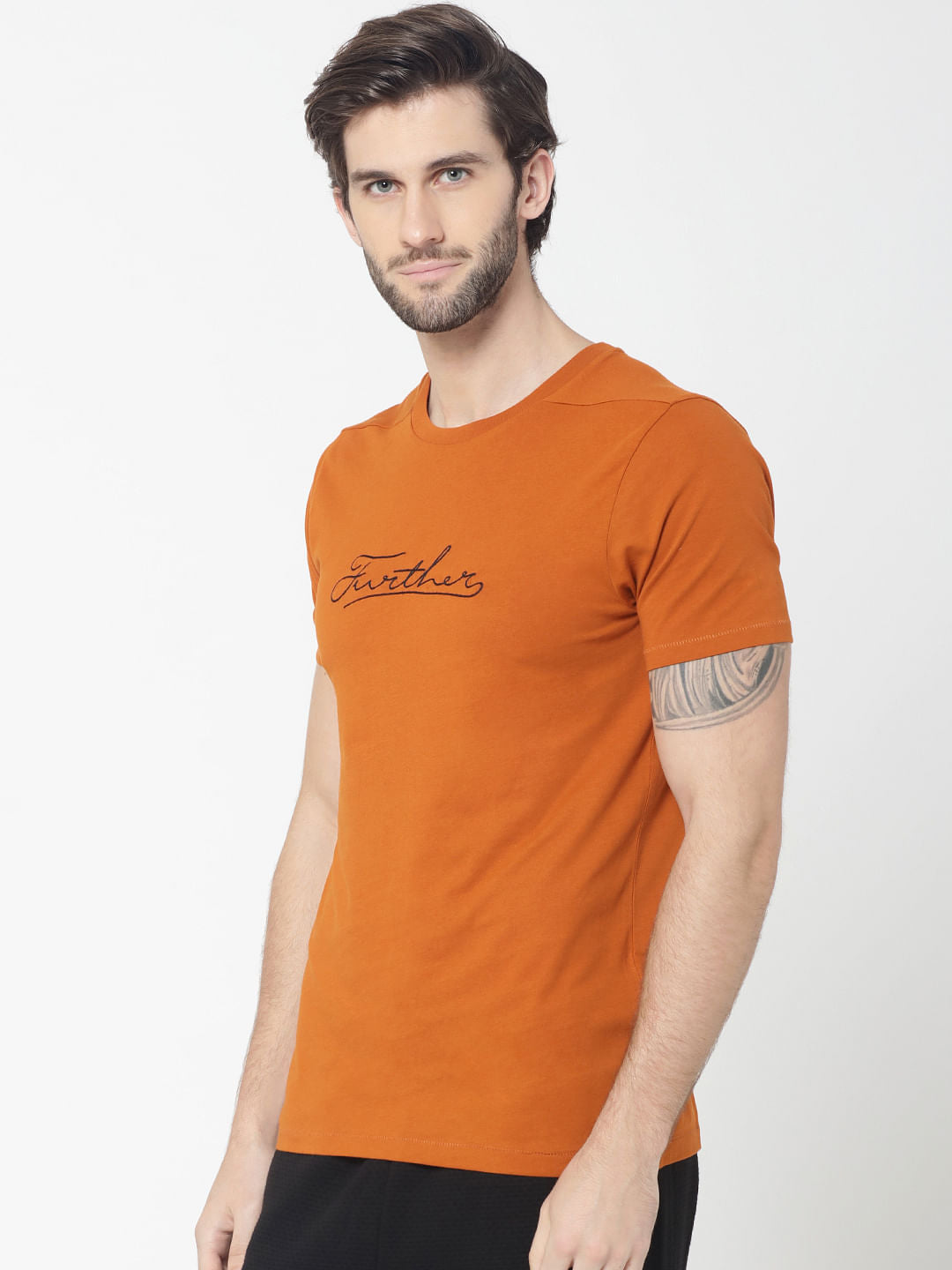 Rust Text Print Crew Neck T-Shirt