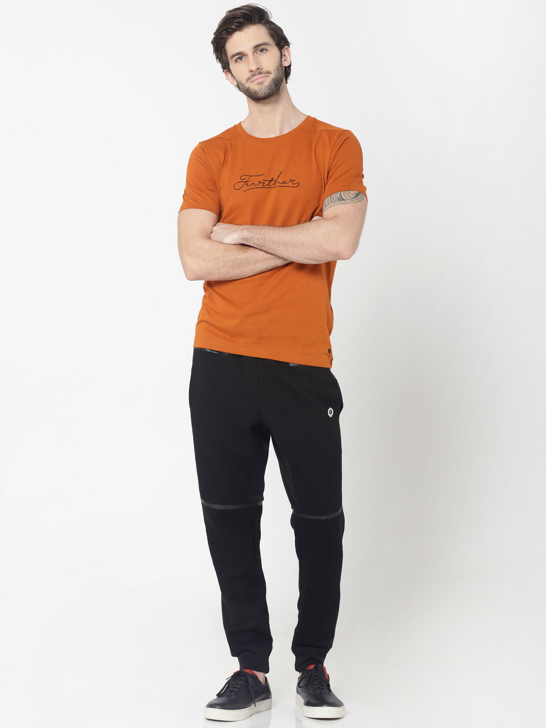 Rust Text Print Crew Neck T-Shirt