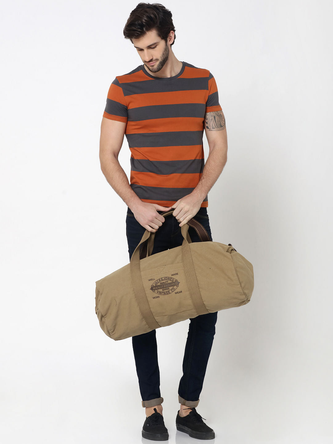 Rust Striped Crew Neck T-Shirt