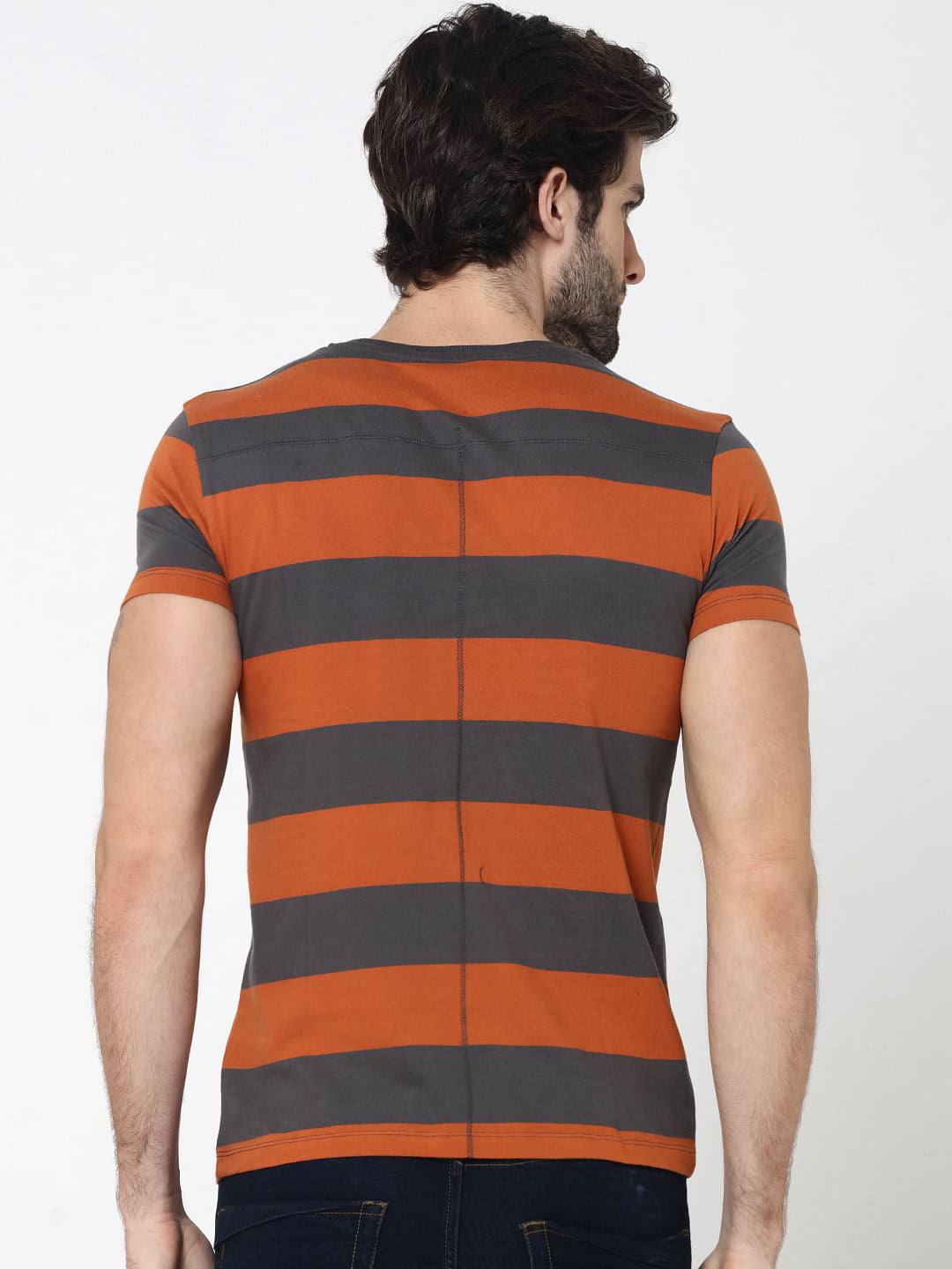 Rust Striped Crew Neck T-Shirt