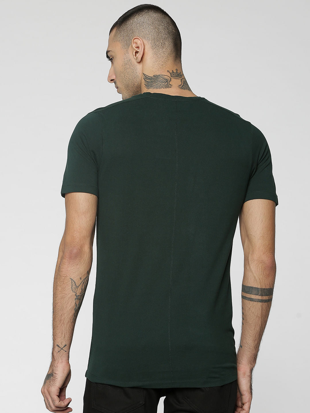 Dark Green Text Print Crew Neck T-Shirt