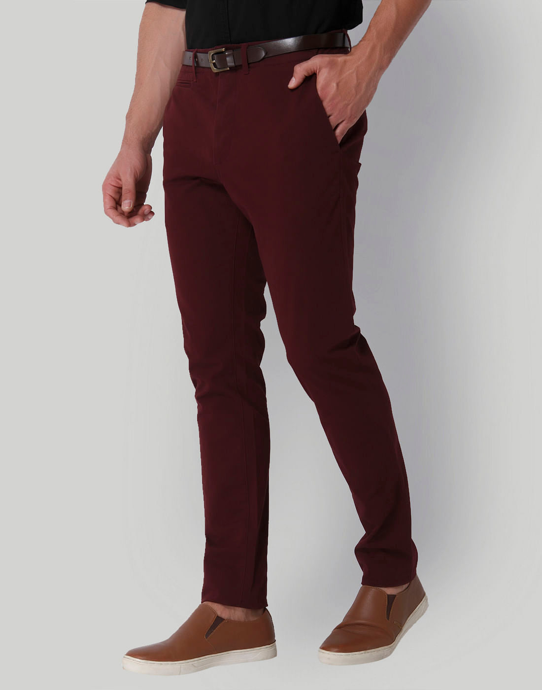 Burgundy Mid Rise Slim Fit Pants