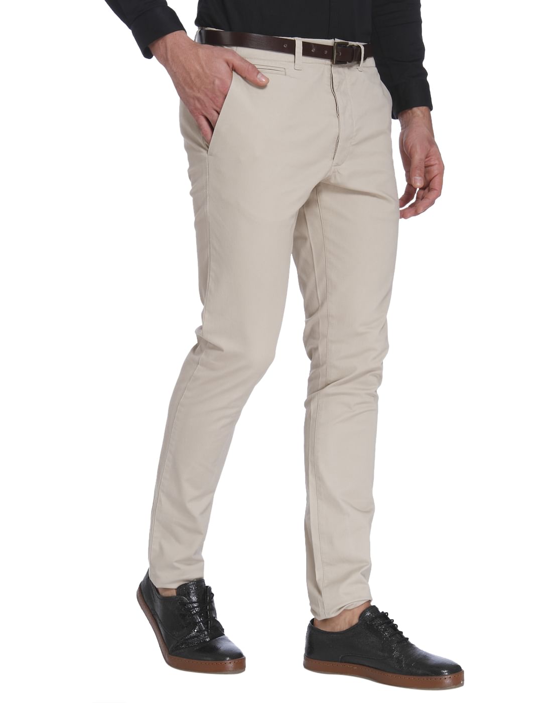 Cream Slim Fit Trousers