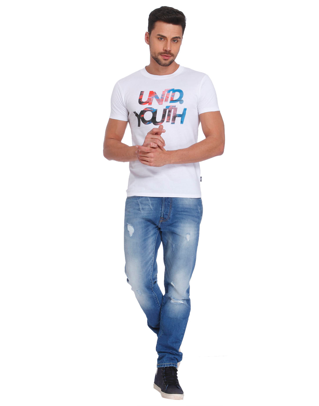 White Text Print Crew Neck T-Shirt