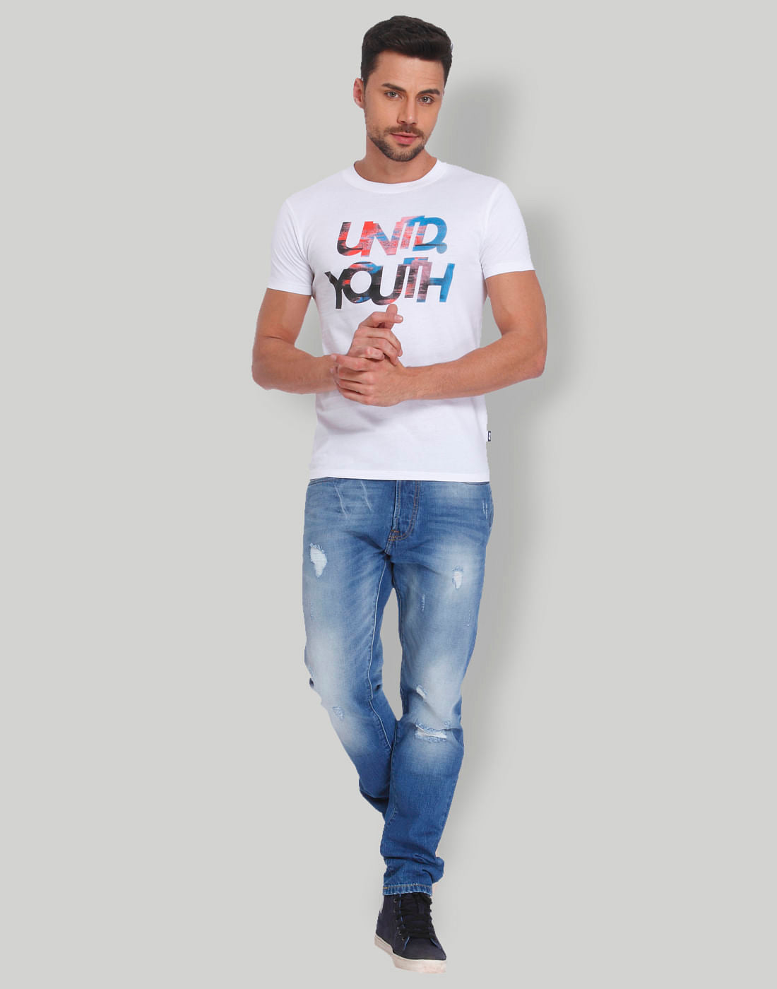 White Text Print Crew Neck T-Shirt
