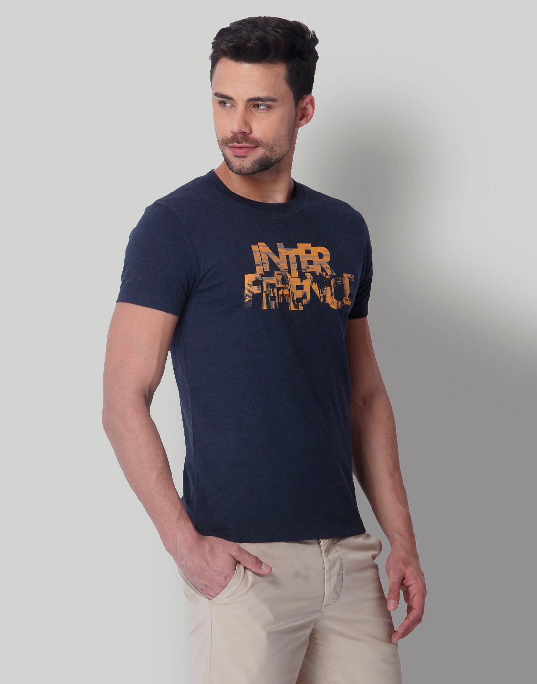 Blue Text Print Crew Neck T-Shirt