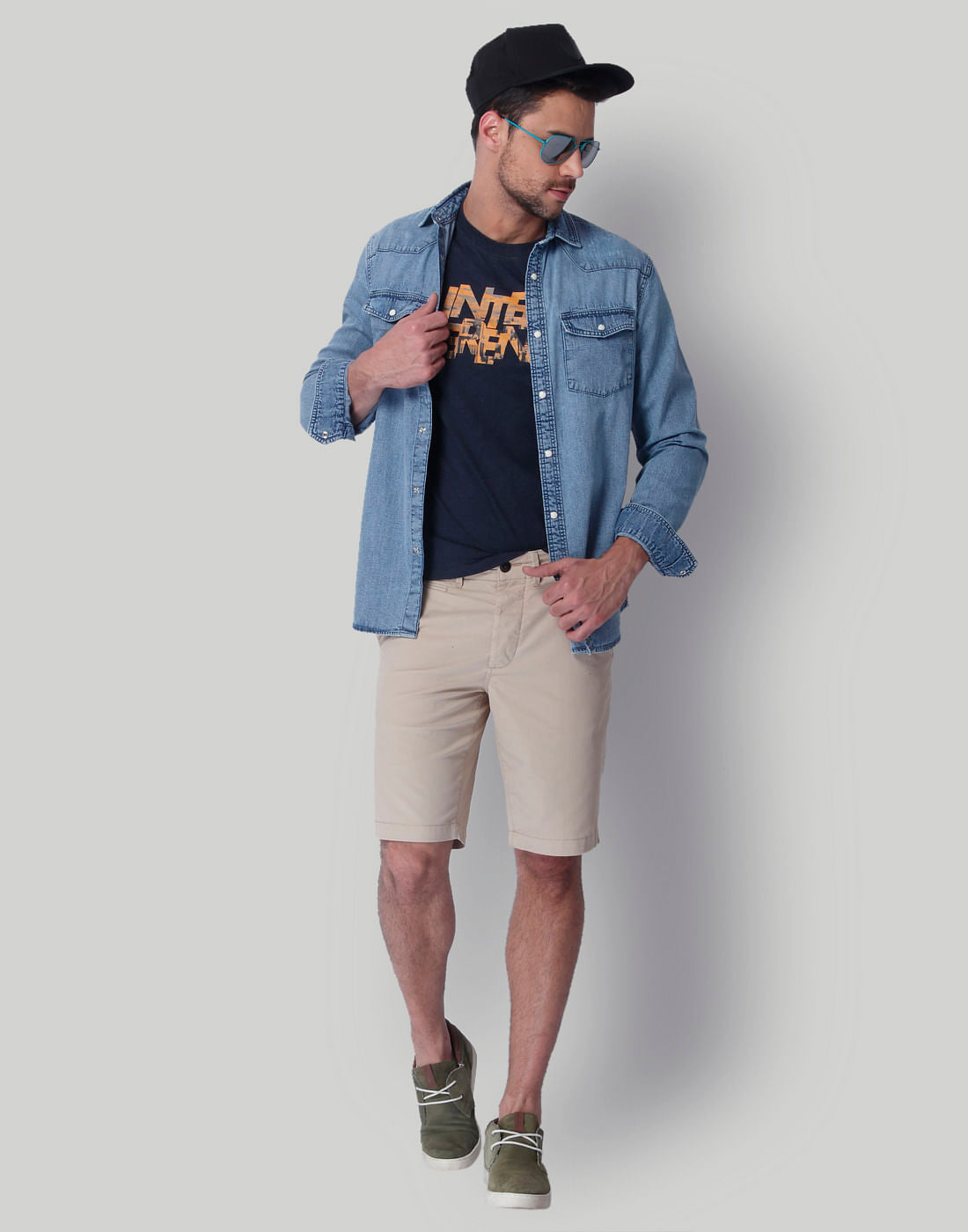 Blue Text Print Crew Neck T-Shirt