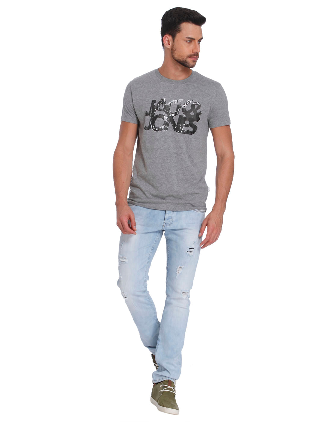 Grey Logo Print Crew Neck T-Shirt