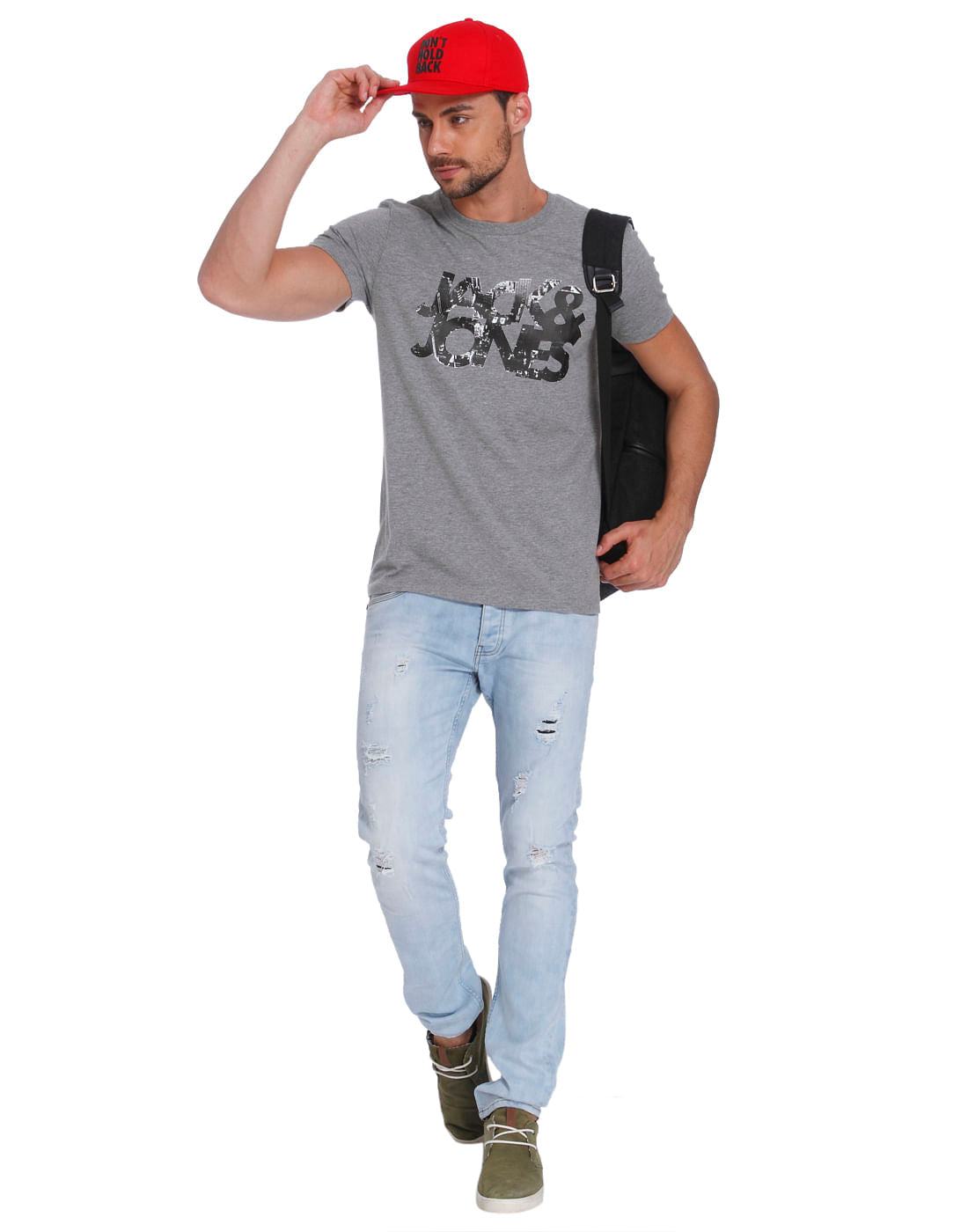 Grey Logo Print Crew Neck T-Shirt