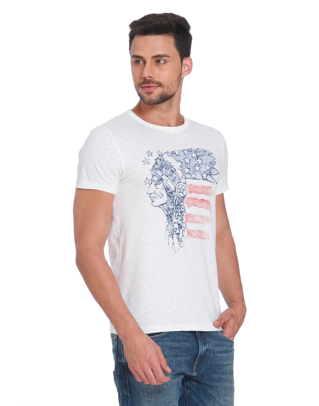 White Printed Crew Neck T-Shirt