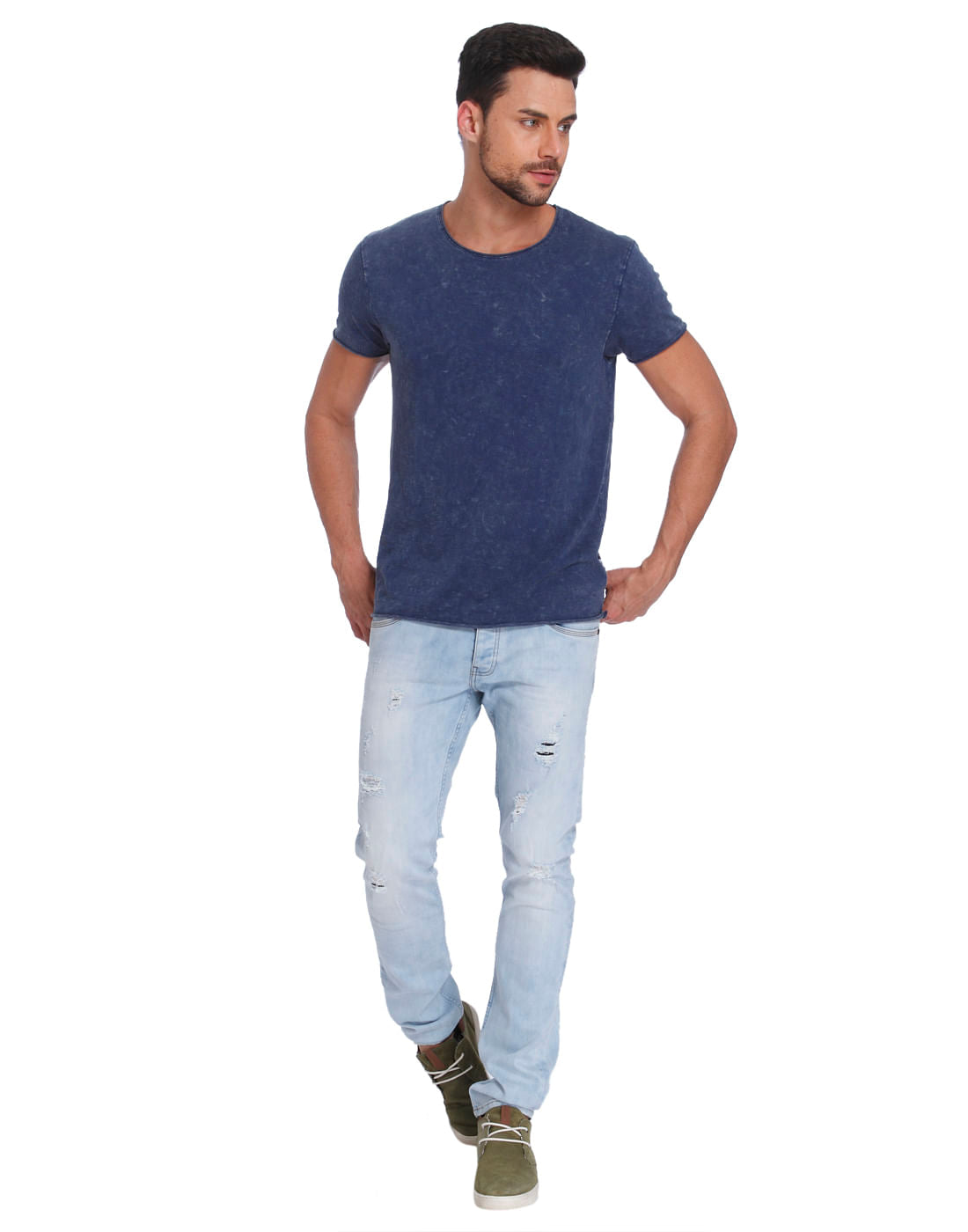 Textured Blue Crew Neck T-Shirt