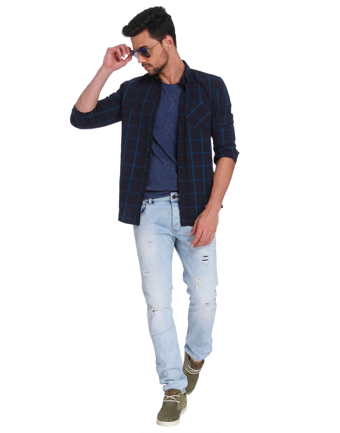 Textured Blue Crew Neck T-Shirt