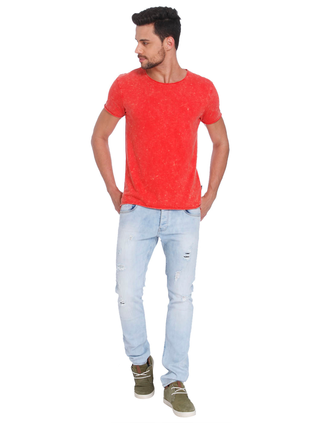 Textured Red Crew Neck T-Shirt