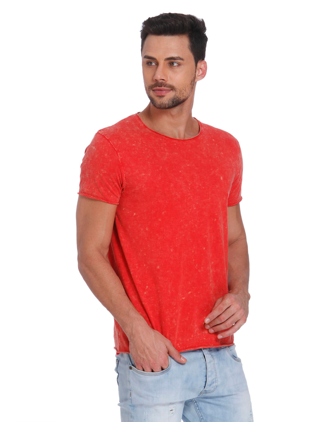 Textured Red Crew Neck T-Shirt