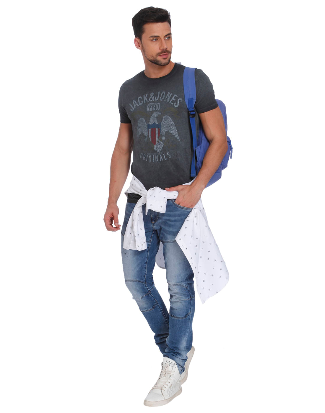 Dark Grey Eagle Print Crew Neck T-Shirt