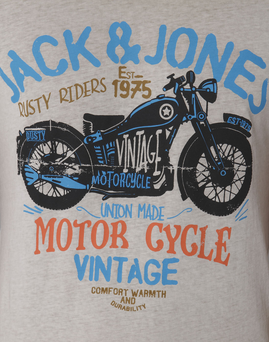 Beige Motorcycle Print Crew Neck T-Shirt