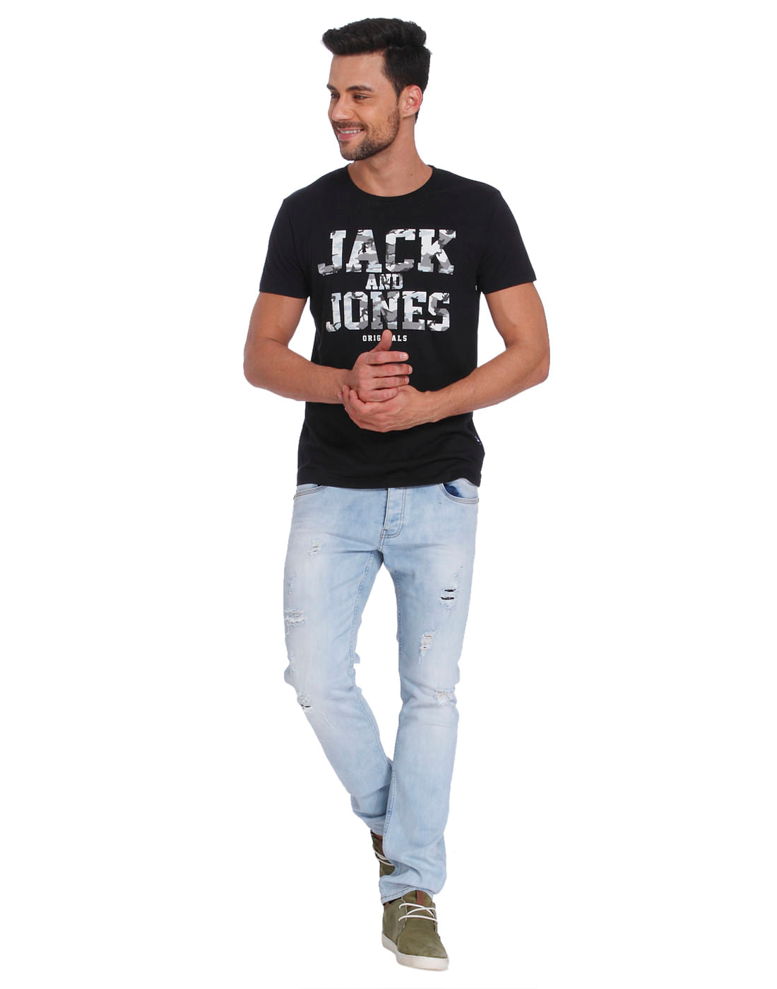 Black Camo Graphic Print Crew Neck T-Shirt