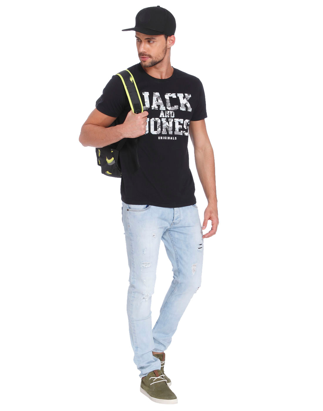 Black Camo Graphic Print Crew Neck T-Shirt