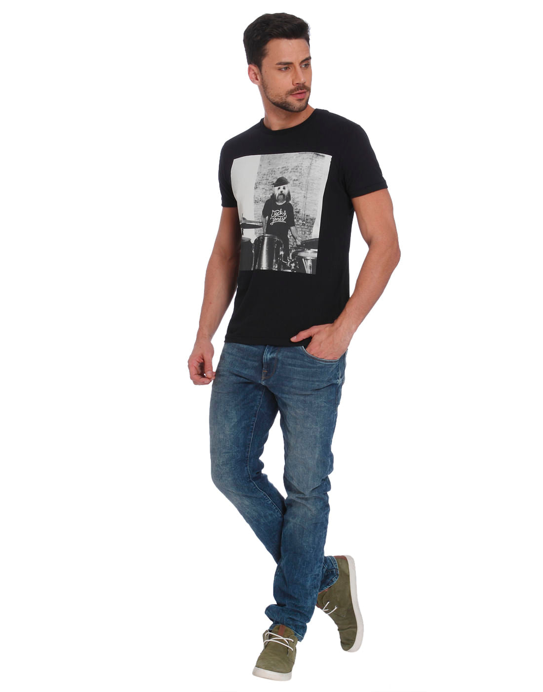 Black Dog Print Crew Neck T-Shirt