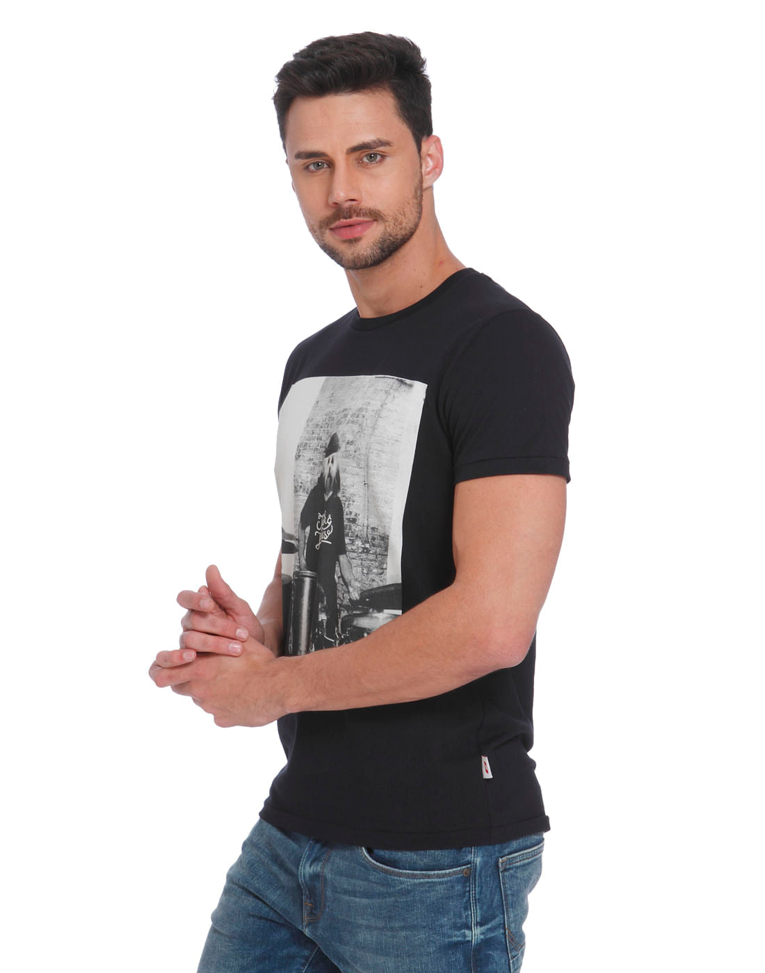 Black Dog Print Crew Neck T-Shirt