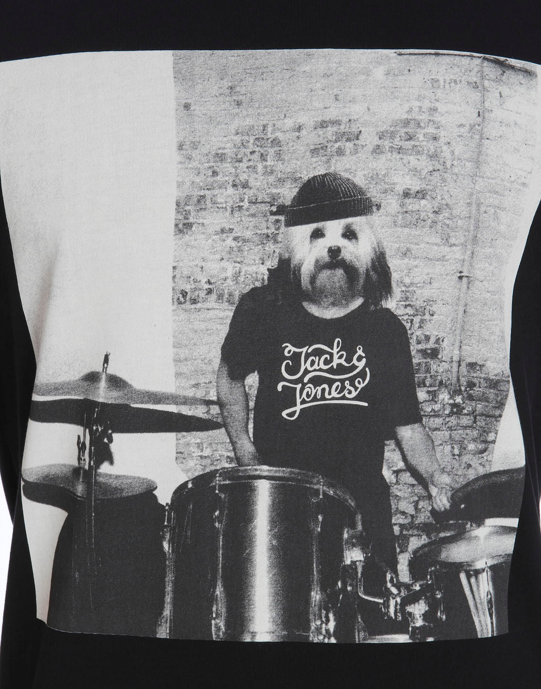Black Dog Print Crew Neck T-Shirt