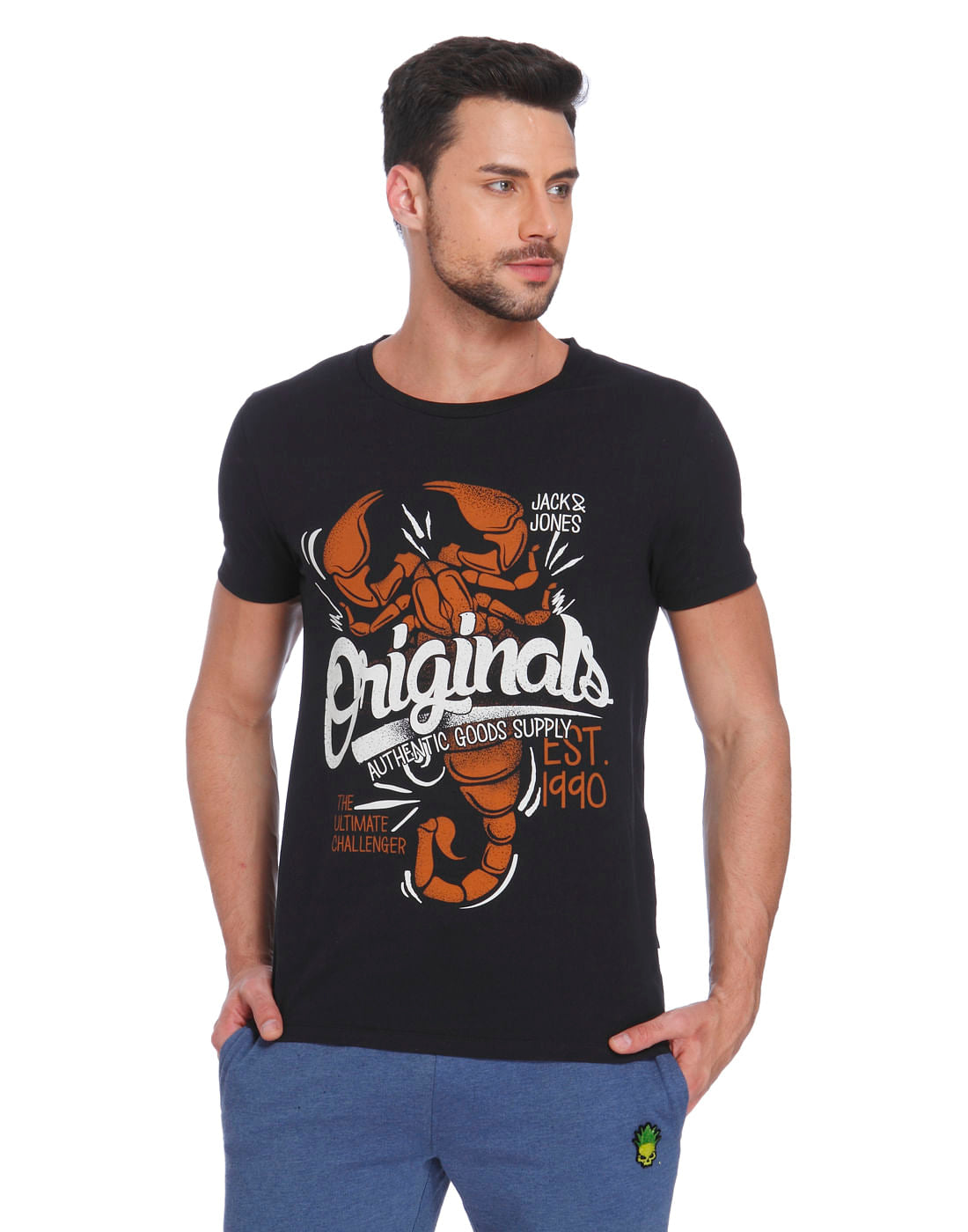 Black Scorpion Print Crew Neck T-Shirt