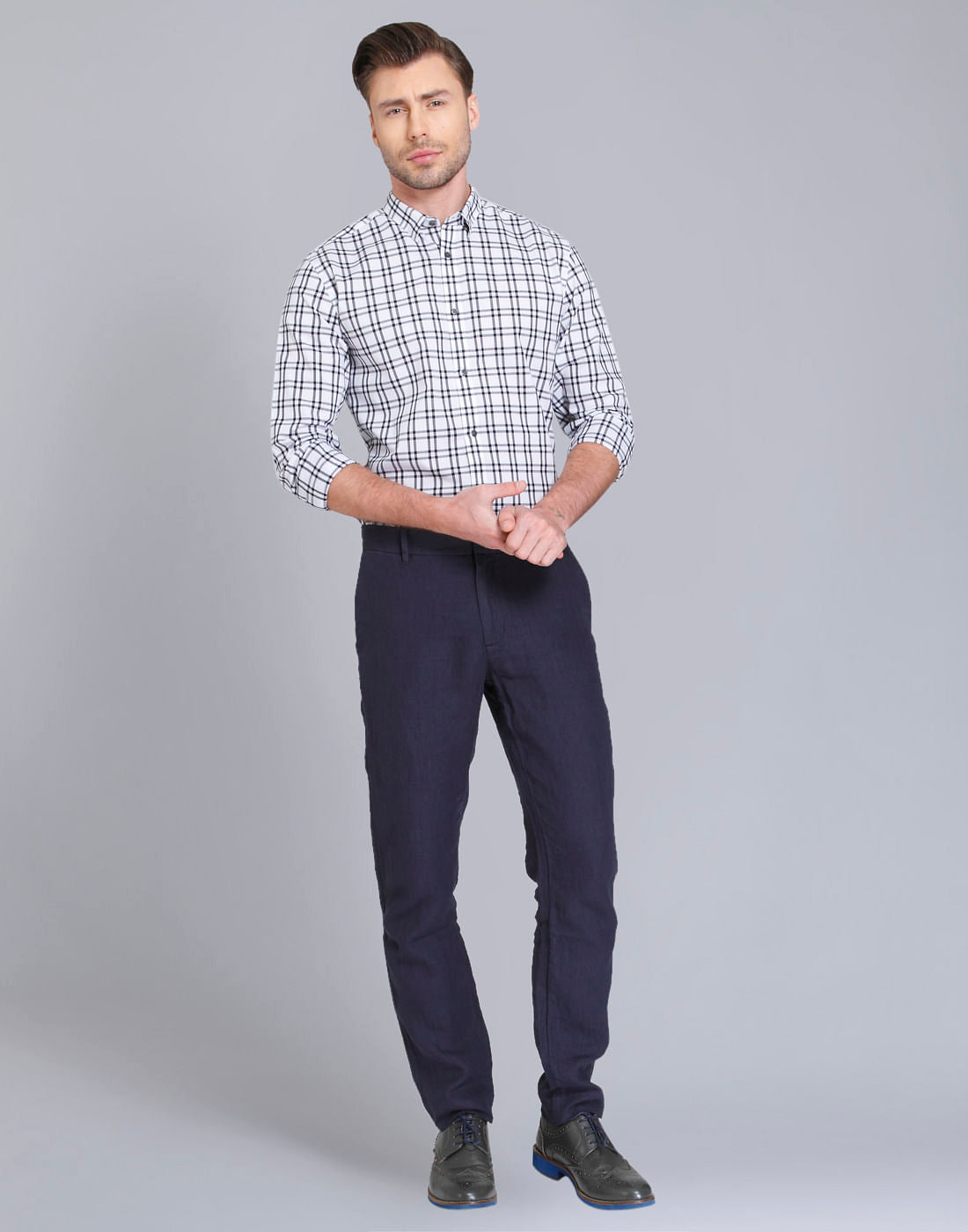 White & Black Check Slim Fit Shirt
