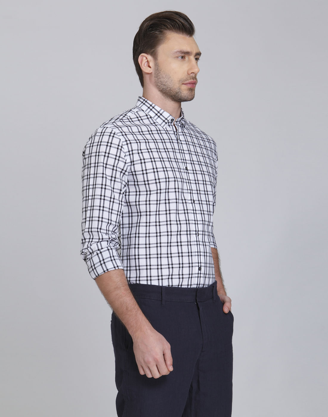 White & Black Check Slim Fit Shirt