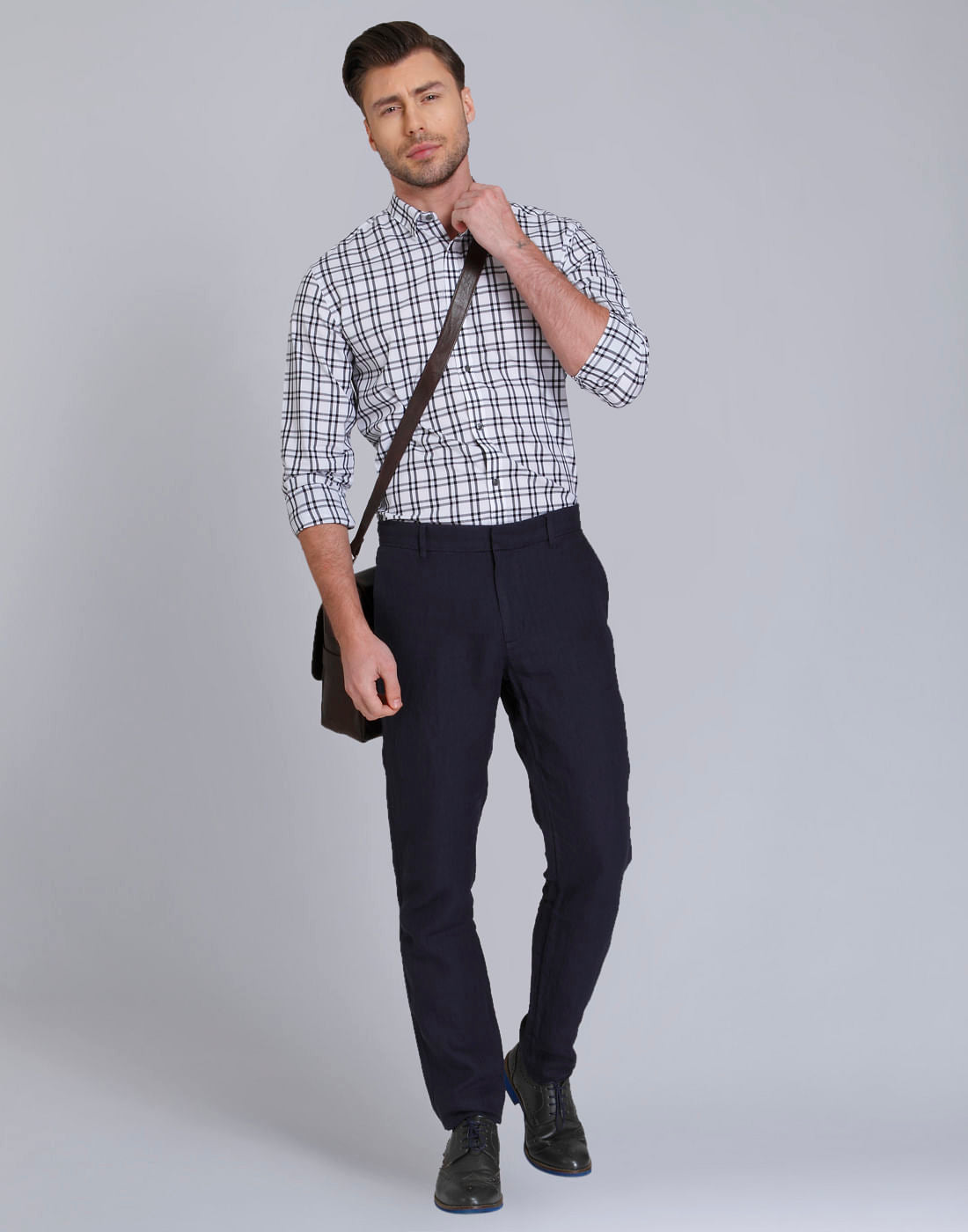 White & Black Check Slim Fit Shirt