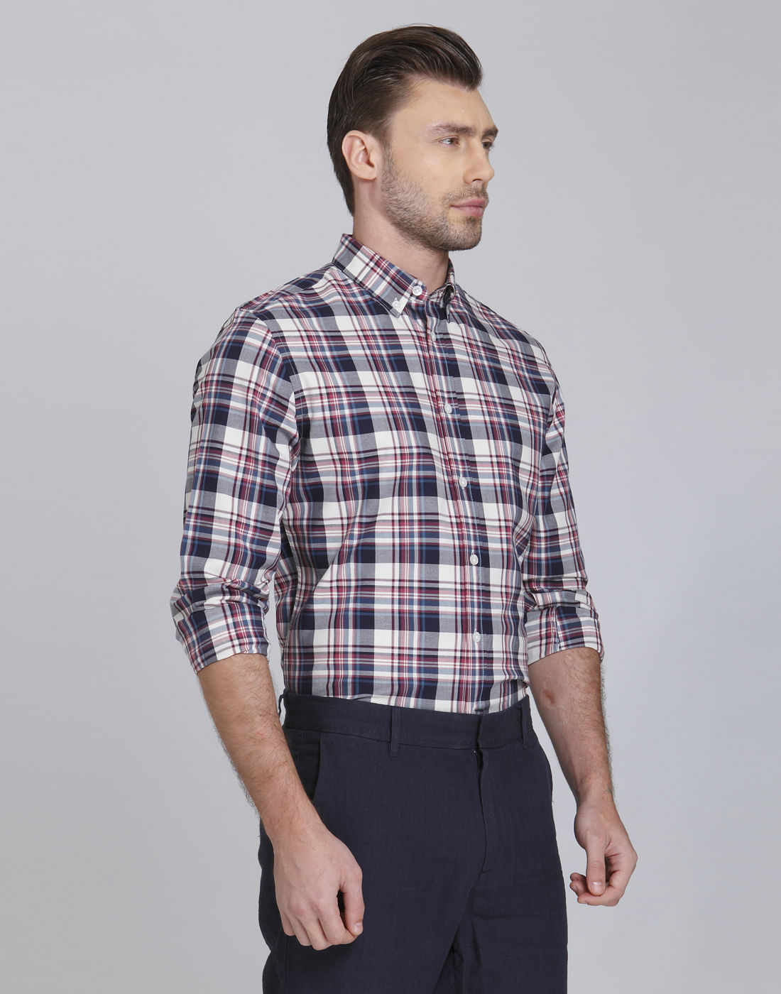 Dark Blue & Red Check Slim Fit Shirt