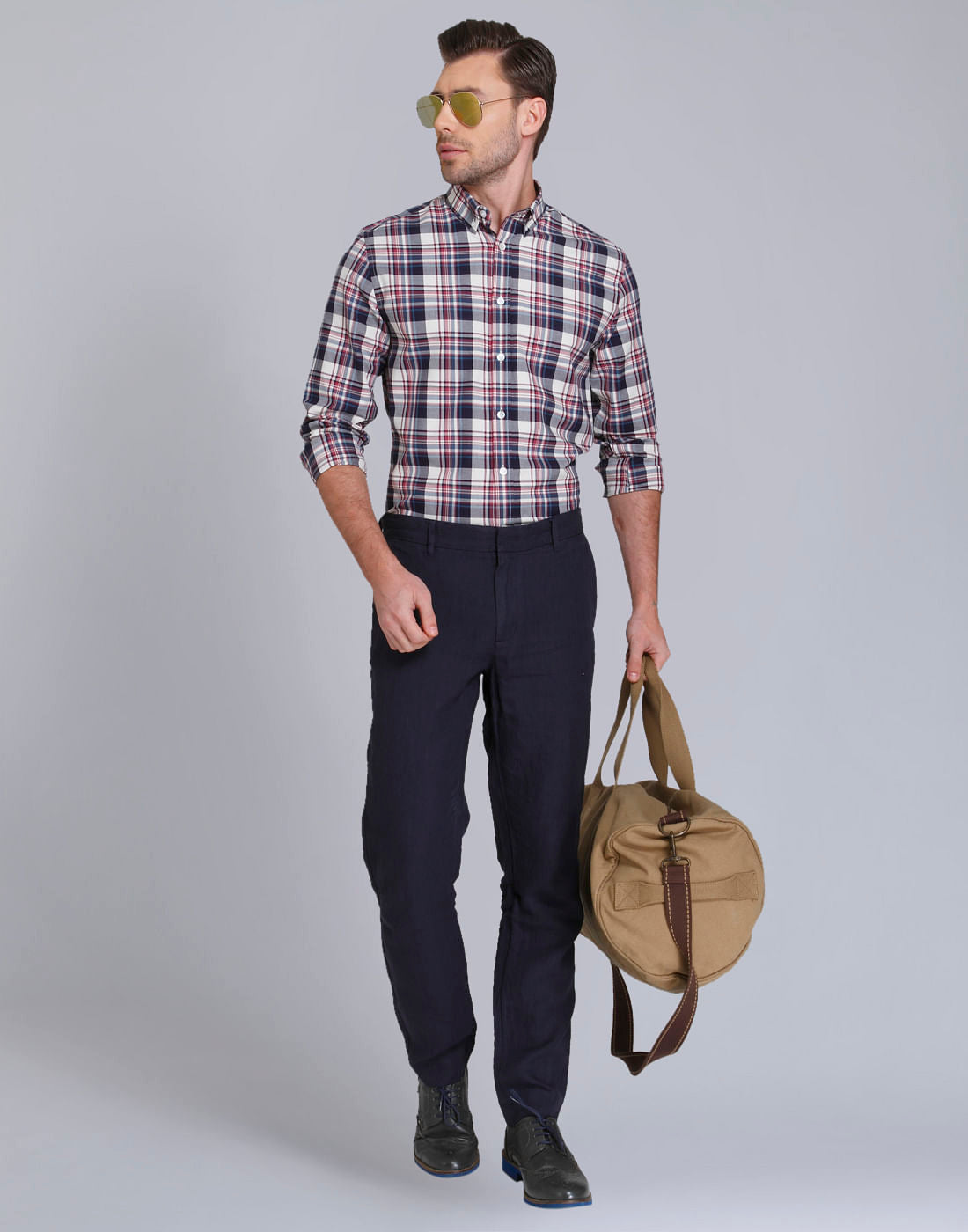 Dark Blue & Red Check Slim Fit Shirt