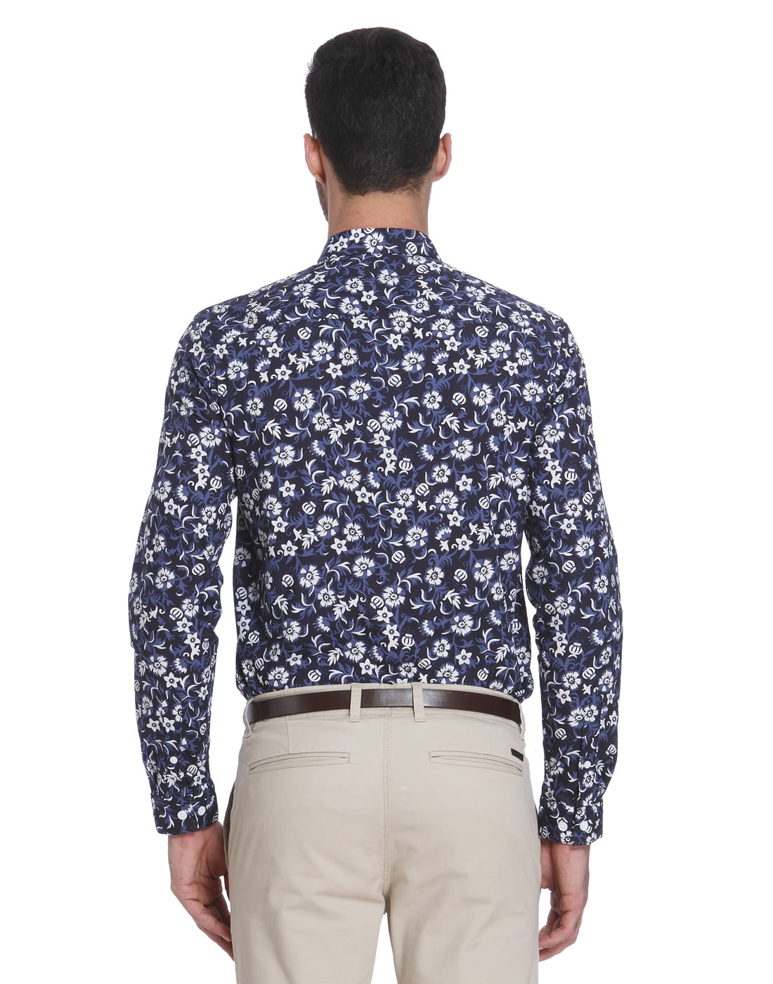 Dark Blue Floral Print Slim Fit Shirt