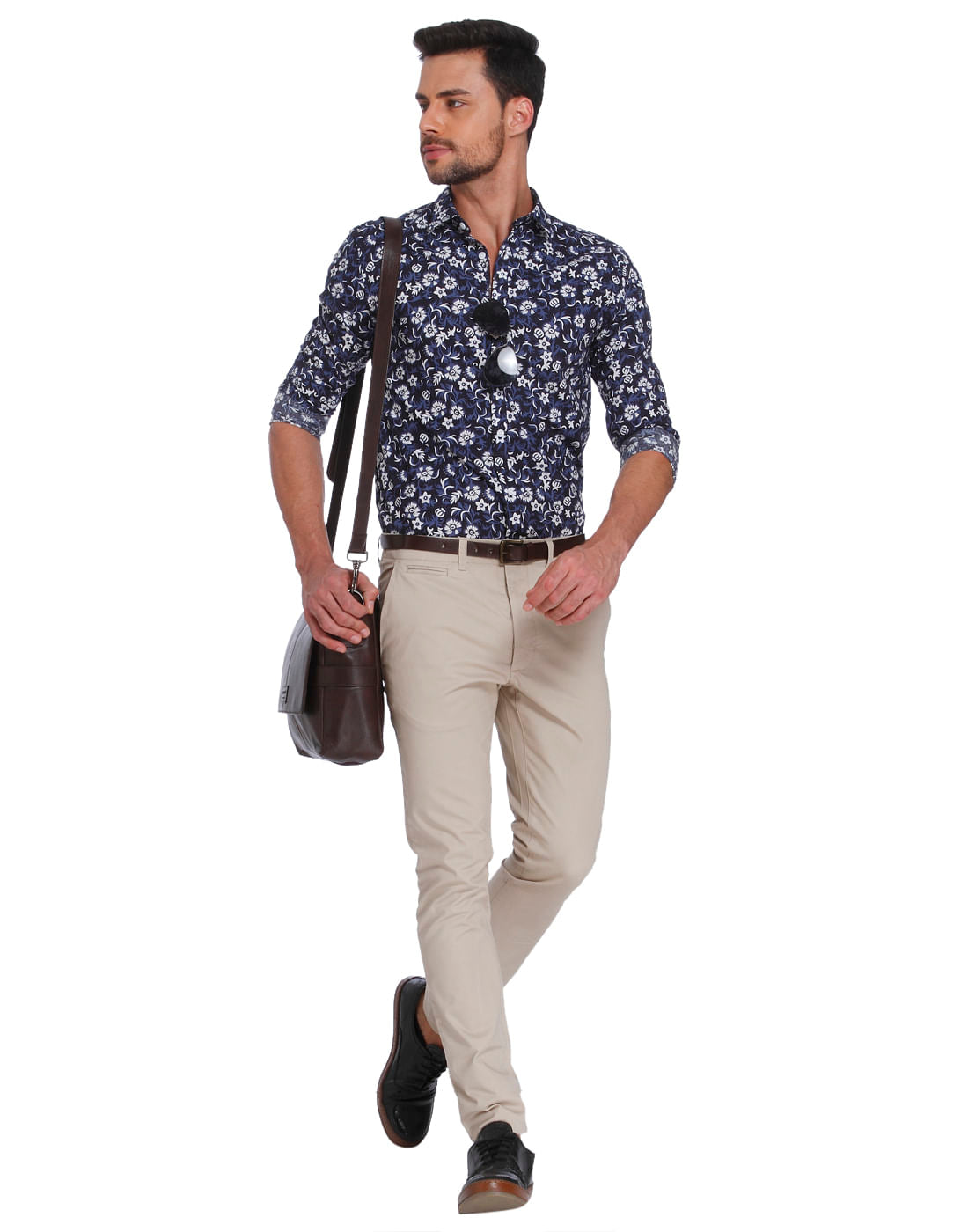 Dark Blue Floral Print Slim Fit Shirt