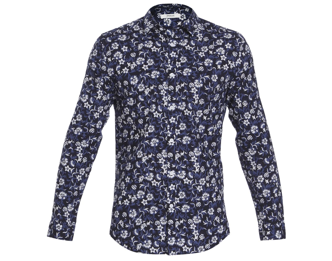 Dark Blue Floral Print Slim Fit Shirt
