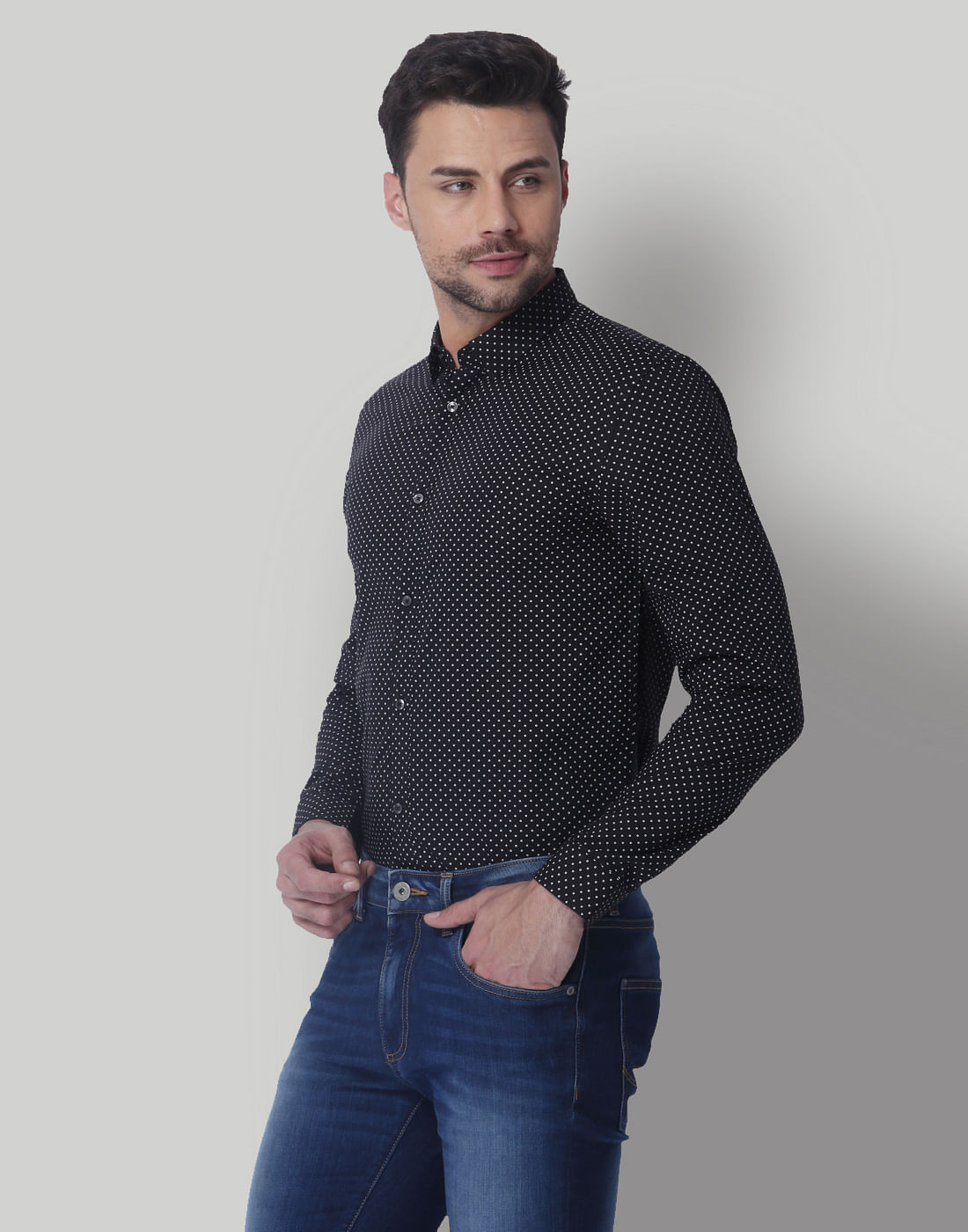 Black Dotted Slim Fit Shirt