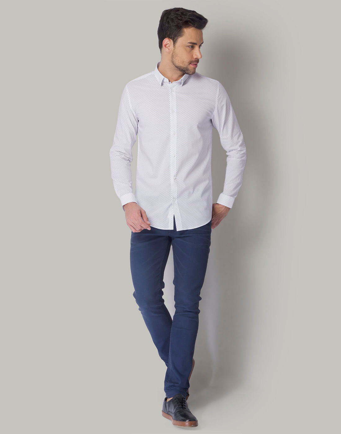 White All Over Print Slim Fit Shirt