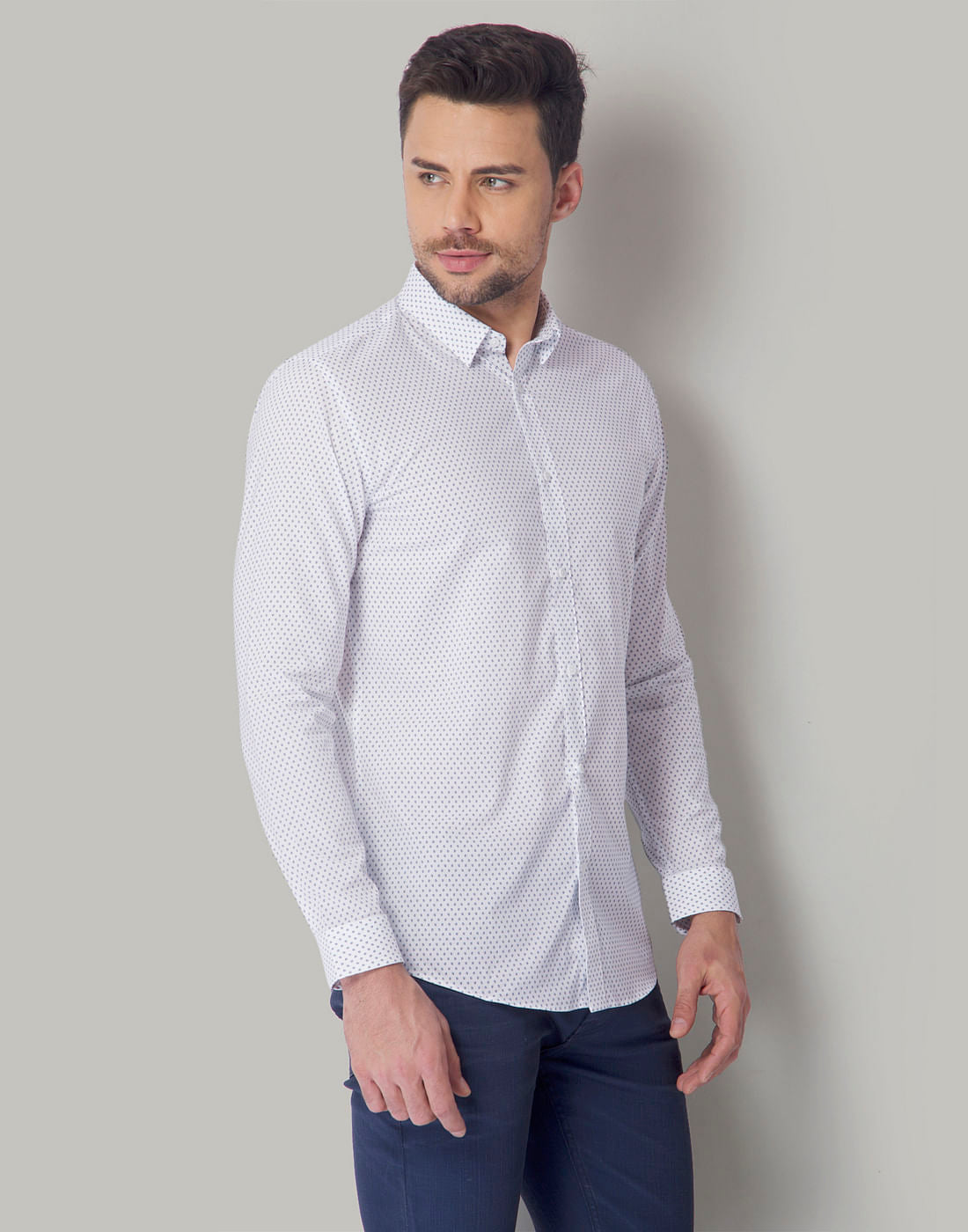 White All Over Print Slim Fit Shirt
