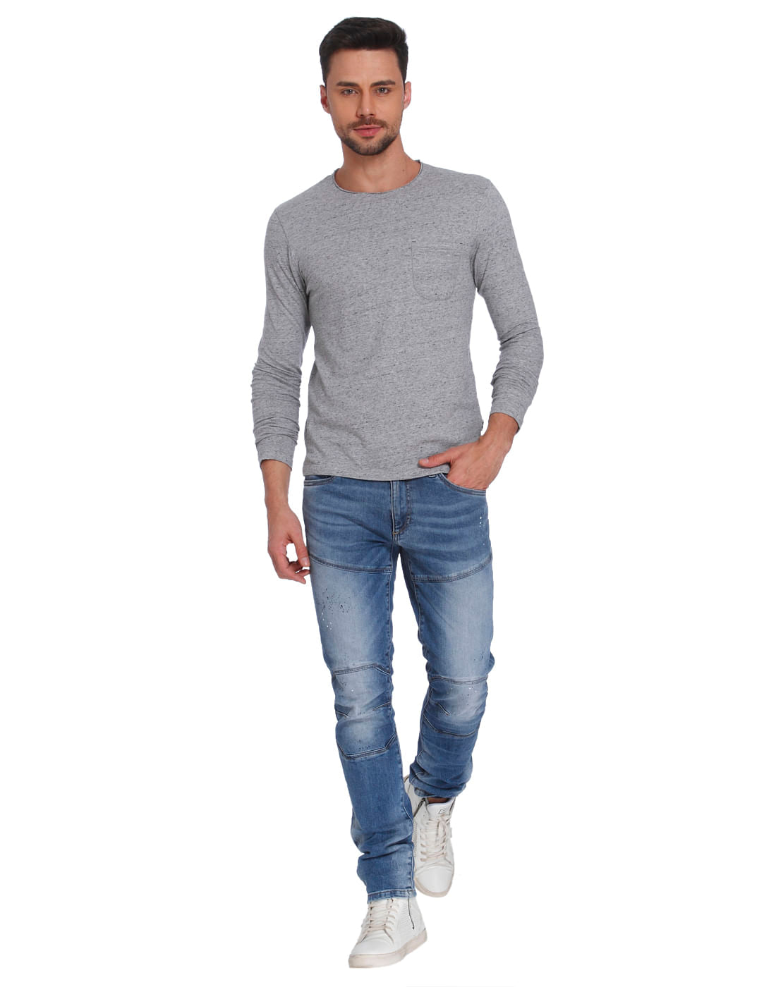 Grey Textured Crew Neck T-Shirt