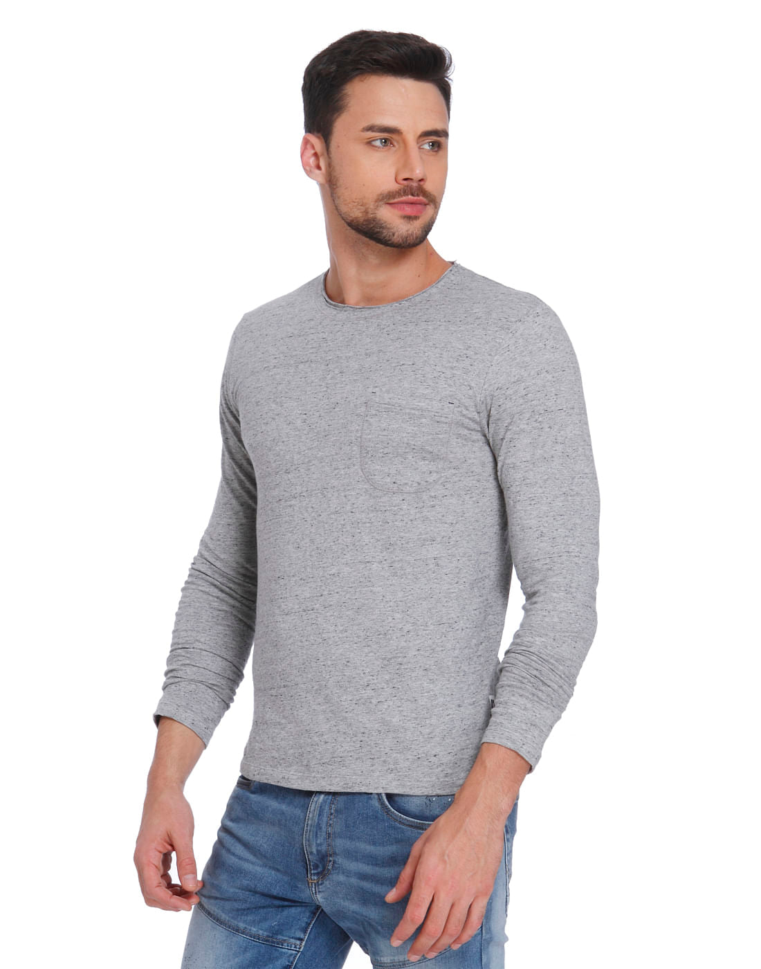 Grey Textured Crew Neck T-Shirt