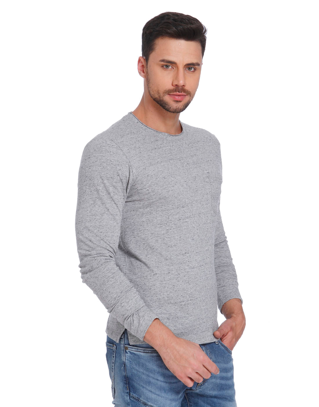 Grey Textured Crew Neck T-Shirt